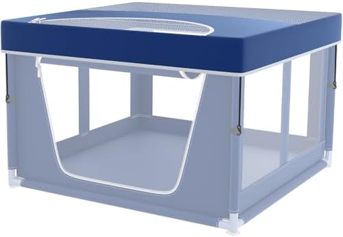 Blue fabric pet pen top cover with built-in zipper entry for small dogs