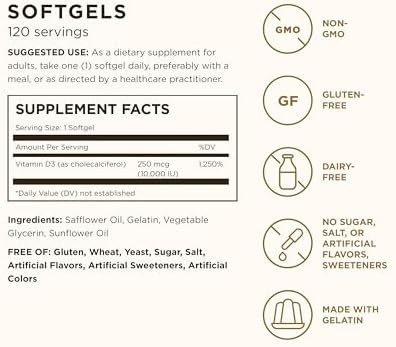 Solgar Vitamin D3 120 softgels supplement facts label nutrition panel