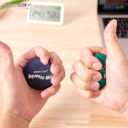 Three distinct progress resistance levels of the hand therapy squeeze balls laid out side by side.