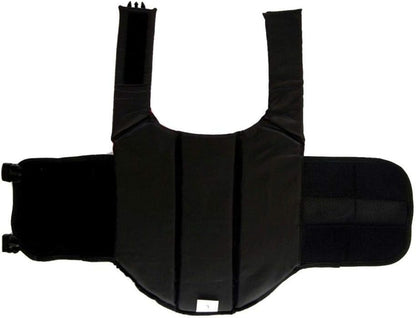 ChezAbbey canine water safety coat showing adjustable underbelly mesh straps