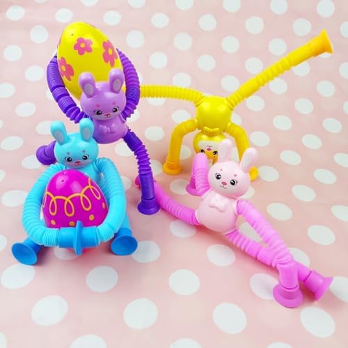Close up view of the flexible telescoping arms and legs on the bunny sensory fidget toy.