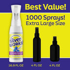 Back label of SilverWorks! shoe spray showing ingredients and usage directions