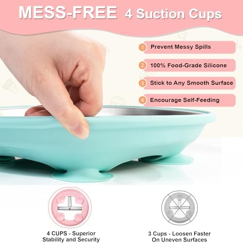 Side profile of non-slip stainless steel baby plates