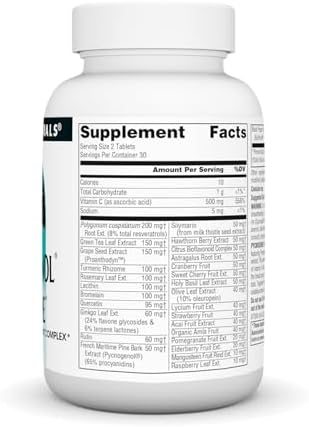 Side angle of the Source Naturals Pycnogenol Supreme bottle displaying the supplement facts and ingredients list.