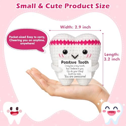 GwhyGifts crochet tooth decor sitting on an office desk