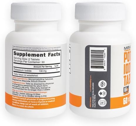 MIRA Safety 65mg nuclear protection tablets supplement facts label