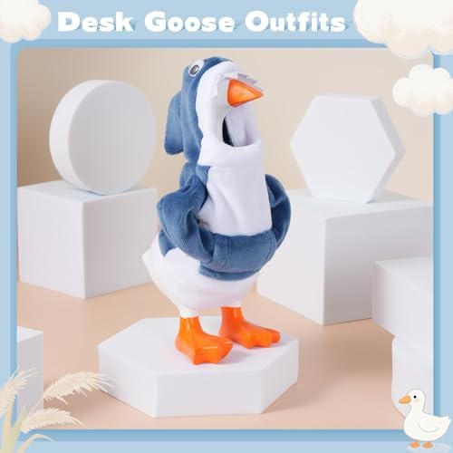 Close up of shark hoodie for desk goose statue