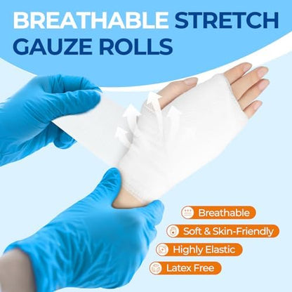 Two inch by four point one yards medical grade stretchable gauze rolls