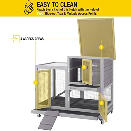Aivituvin Rabbit Hutch Large Wooden Bunny House Guinea Pig Cages on Wheels, Two Trays, Indoor Outdoor - Image 5