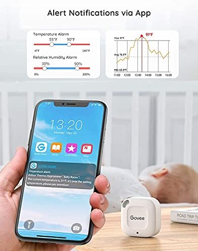 Govee smart humidity sensor displaying historical climate tracking data on a smartphone application screen.