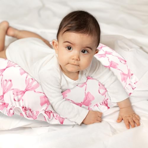 Modern pink bow design nursery decor pillow cover