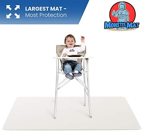 Water droplets pooling on the stain resistant surface of the waterproof high chair floor protector