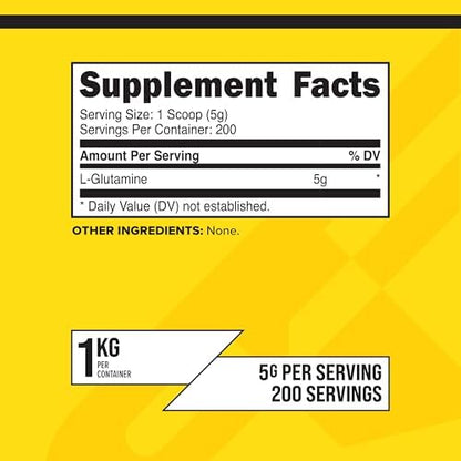 Primaforce L-Glutamine supplement facts and serving size label