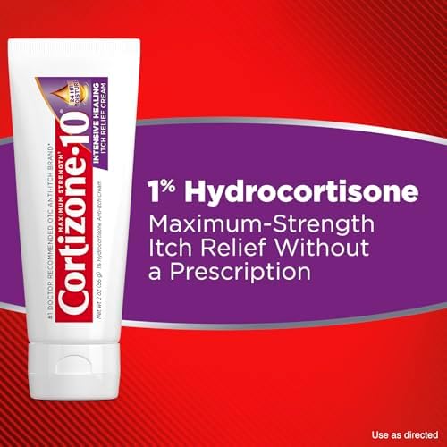 Authentic USA imported Cortizone-10 cream tube next to its original retail box packaging for rash treatment