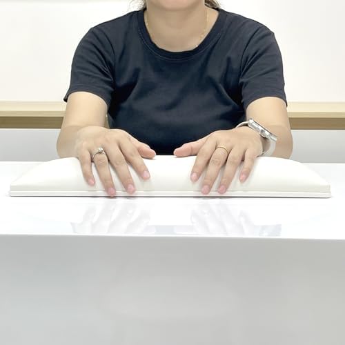 White nail technician arm rest with anti-slip mat base