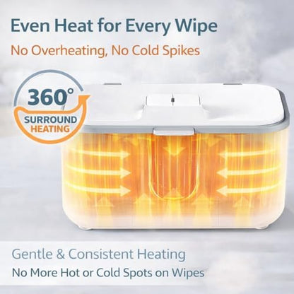 Side view of Orozee wipe warmer showing viewing window