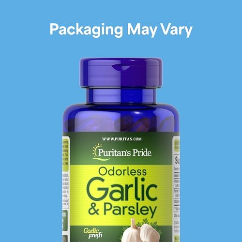 Puritan's Pride odorless garlic 500 milligrams dietary supplement bottle showing ingredient facts and dosage details.