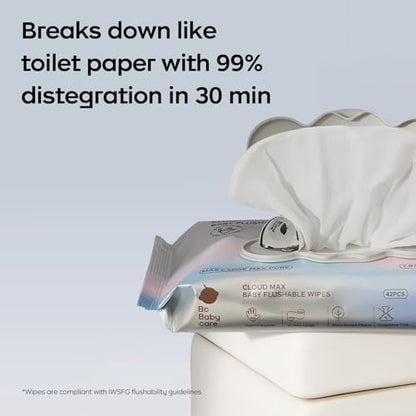 Extra large biodegradable flushable baby wipes demonstrating the thick plant fiber material texture.