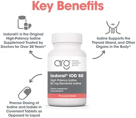 Side view of Optimox Iodoral 90 tablets packaging displaying allergy free information