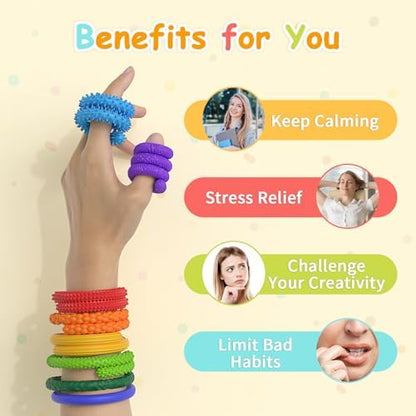 MEIEST textured calming travel toys for kids and adults placed near a travel backpack