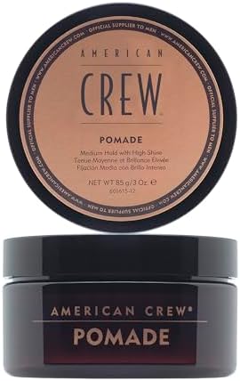 Authentic water based hair styling pomade by American Crew showing text details.