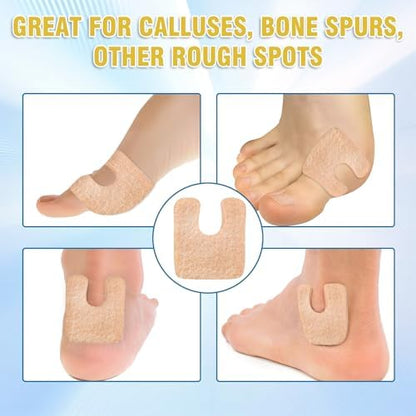 Anatomical demonstration of the self-adhesive cushion placed on the forefoot area for ball of foot pain relief.