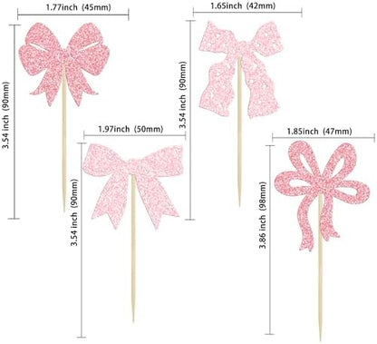Set of 24 pink bowknot cake decorations