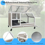 36''L Rabbit Hutch Outdoor with Casters and Run, Wooden Indoor 2 Story Guinea Pig Cage with Divider Panel, Pull Out Tray, Rabbit Duck Bunny House for Small to Medium Animals and Pet Lover, Gray - Image 6