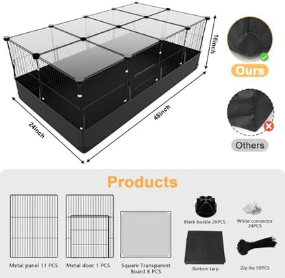 Tresbro Guinea Pig Cage with Top Cover & 12 Panels, Triple Fixing Measures Small Animal Playpen with Waterproof PVC Liner & One-Motion Hooks, 48 x 24 x 16 C&C Grids Cage for Bunny, Hedgehog, Hamster - Image 7