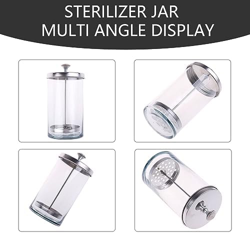Barber cleaning jar holding professional salon hair tools