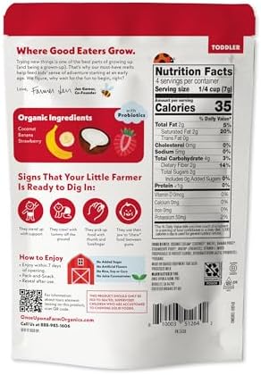 Once Upon A Farm dairy free probiotic toddler snacks pouch layout.