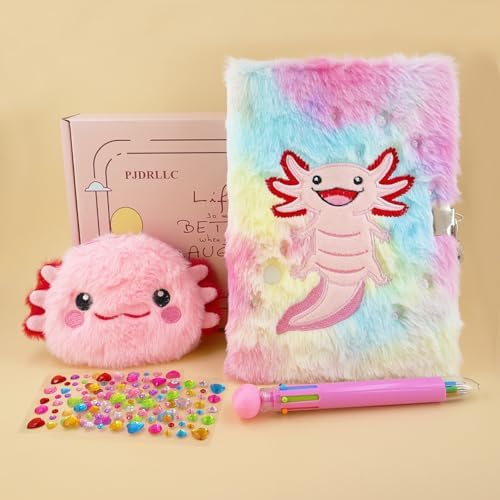 Contents of Pjdrllc Axolotl diary gift set with coin purse