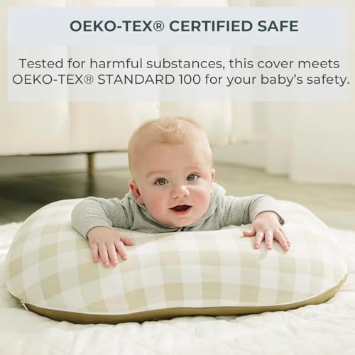 Gingham Khaki pattern detail of Pobibaby baby pillow cover