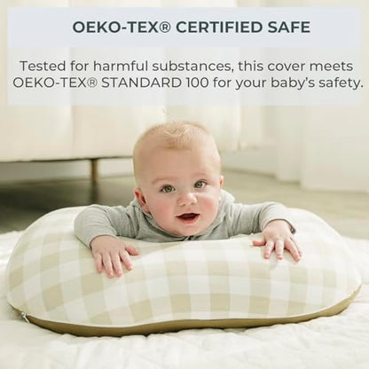 Gingham Khaki pattern detail of Pobibaby baby pillow cover
