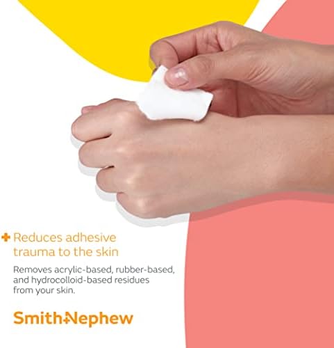 Smith and Nephew 402300 adhesive remover wipe being used on medical tape