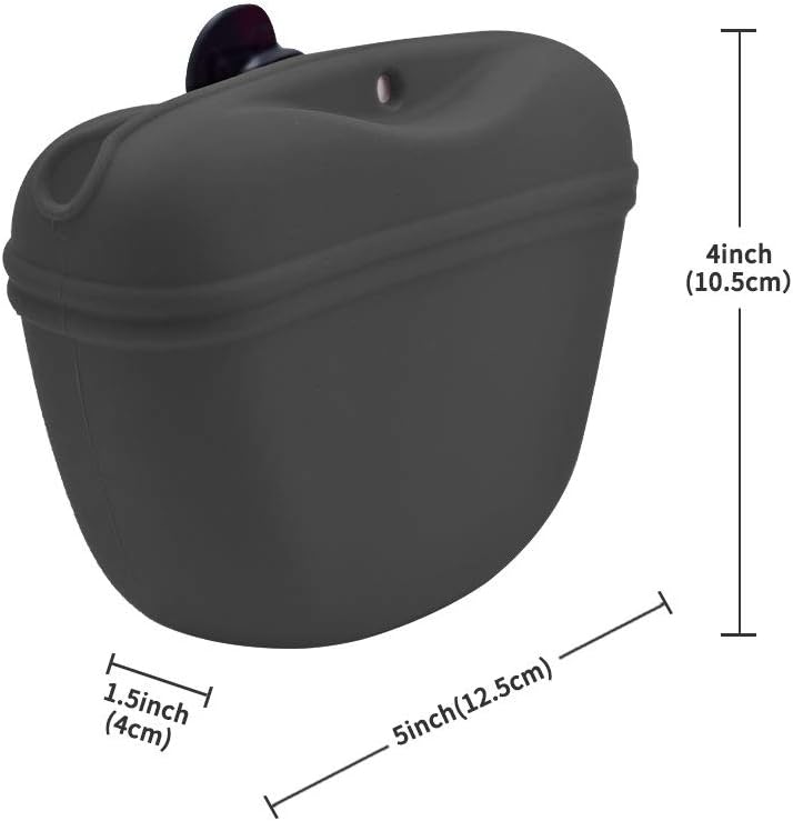 Dark grey portable dog training container filled with healthy pet treats