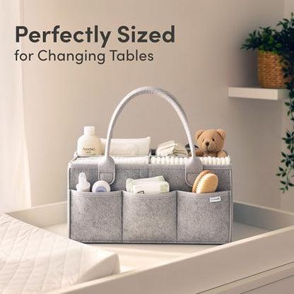 Side view of Putska nursery caddy with deep exterior pockets
