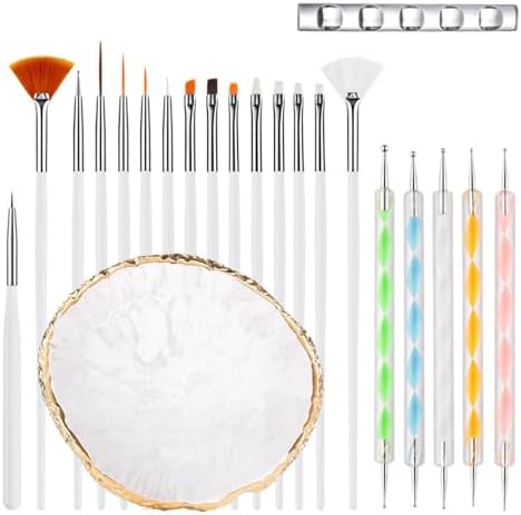 Ciwanning 22 piece nail art brush set with resin palette front view