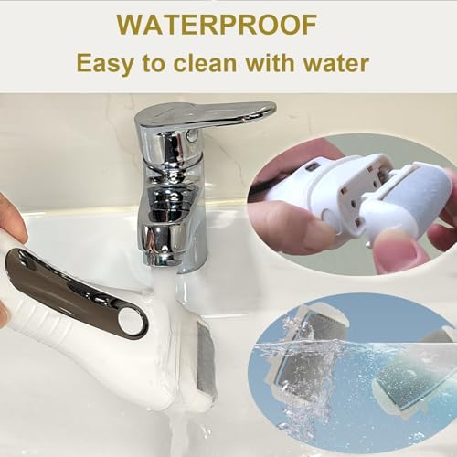 Detached water resistant grinding head of the YONGYAO pedicure device being rinsed under a clean stream of running water.