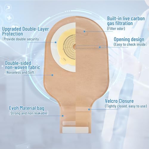 Heagimed Jenshhch open ended stoma bag highlighting the integrated hook and loop closure system