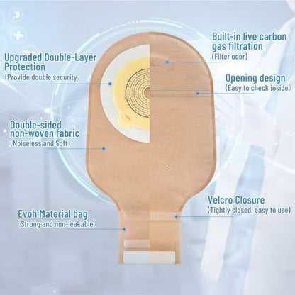 Heagimed Jenshhch open ended stoma bag highlighting the integrated hook and loop closure system