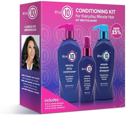 Three piece USA imported Its A 10 haircare moisture kit bottles arranged neatly for deep hair conditioning