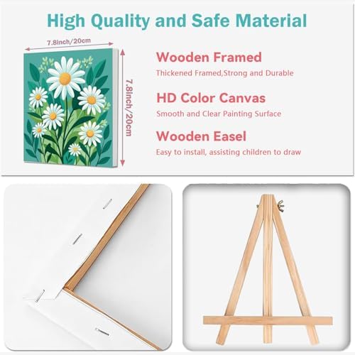 Four completed 8x8 inch flower acrylic oil paintings with wooden frames displayed beautifully on a wall.