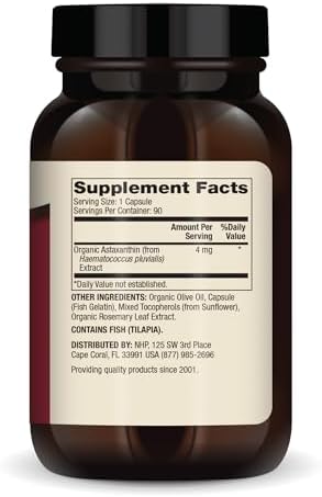 Dr. Mercola Organic Astaxanthin dietary supplement capsule bottle displayed at an angle.