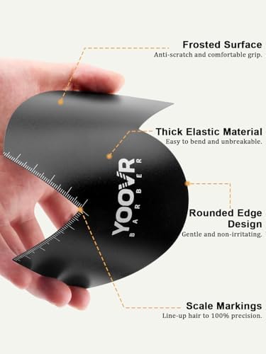 YOOVR hair trimmer edge guide tool illustrating clean lines for sideburns and forehead line ups.