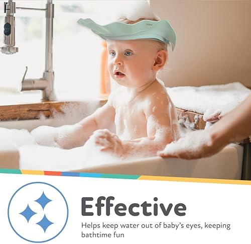 Side profile of Nuby silicone shampoo shield illustrating the ergonomic leak-proof design.