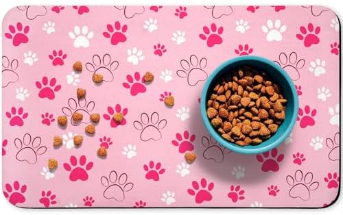 Zoeeya Absorbent Water Bowl Mats Paw Print Pattern