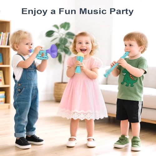 Vanplay Montessori toys package showing the interactive trumpet, maraca, and microphone for toddlers.