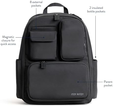 Itzy Ritzy Belong Utility Diaper Bag Backpack open interior displaying multiple compartments