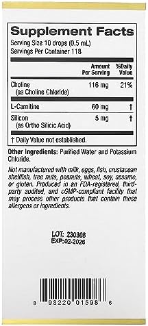 California Gold Nutrition Choline Silica supplement liquid drops label
